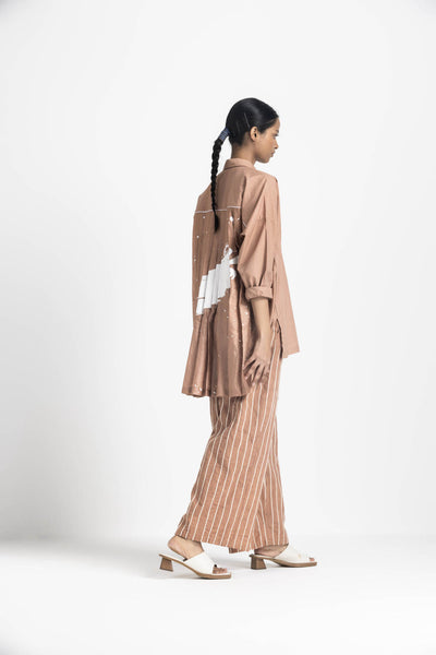 COLLARED BACK PLEAT SHIRT CO ORD - CHAMPAGNE