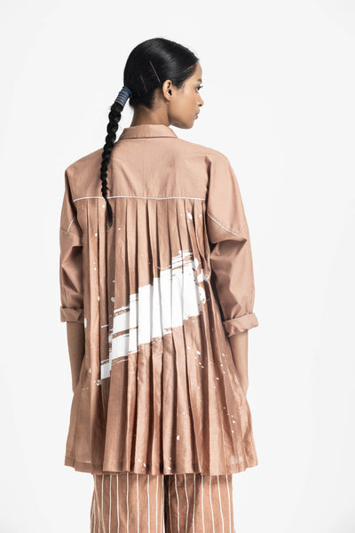 COLLARED BACK PLEAT SHIRT CO ORD - CHAMPAGNE