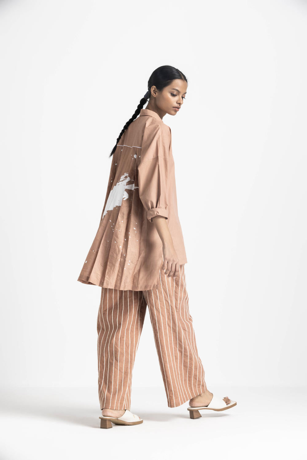 COLLARED BACK PLEAT SHIRT CO ORD - CHAMPAGNE