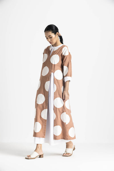 HIGH SLIT APPLIQUE TUNIC - CHAMPAGNE