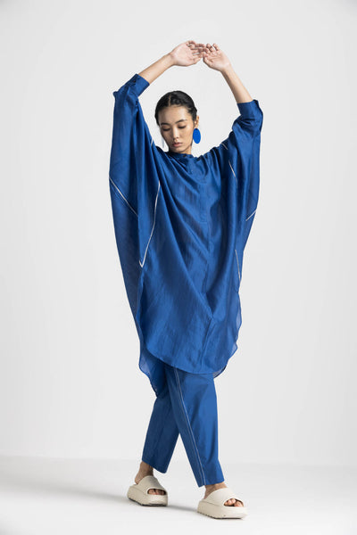 BAT SLEEVE SHIRT CO ORD - ELECTRIC BLUE