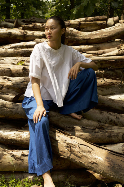 ASYMMETRIC PLEAT TOP CO ORD - ELECTRIC BLUE
