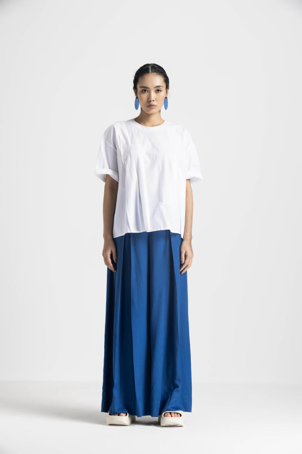 ASYMMETRIC PLEAT TOP CO ORD - ELECTRIC BLUE