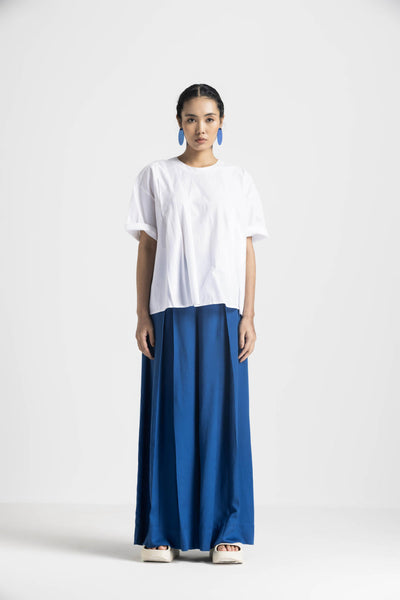 ASYMMETRIC PLEAT TOP CO ORD - ELECTRIC BLUE