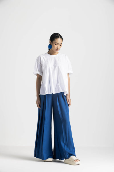 ASYMMETRIC PLEAT TOP CO ORD - ELECTRIC BLUE