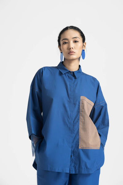 CONTRAST DETAIL SHIRT CO ORD - ELECTRIC BLUE