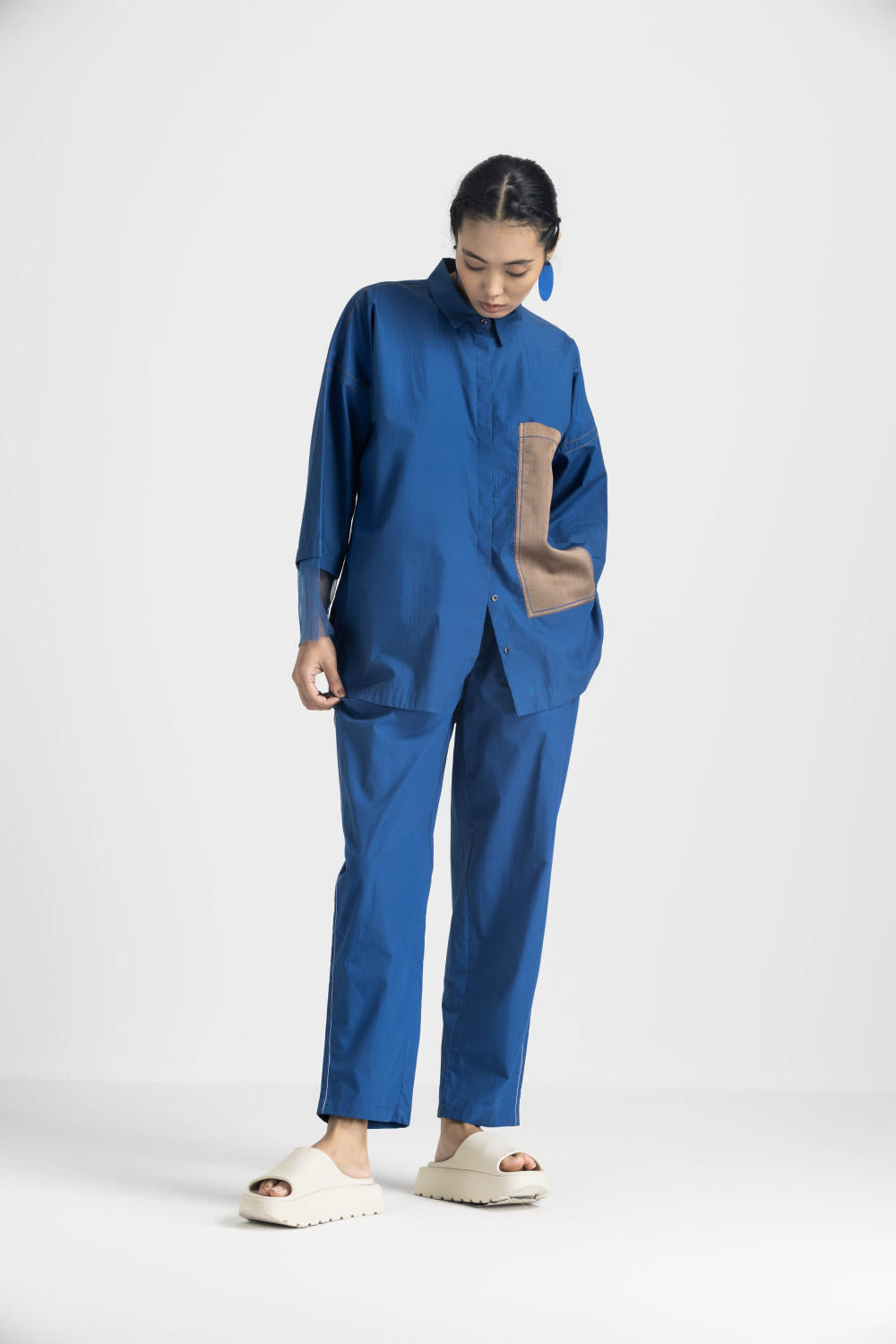 CONTRAST DETAIL SHIRT CO ORD - ELECTRIC BLUE