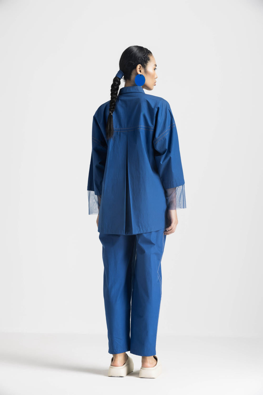 CONTRAST DETAIL SHIRT CO ORD - ELECTRIC BLUE