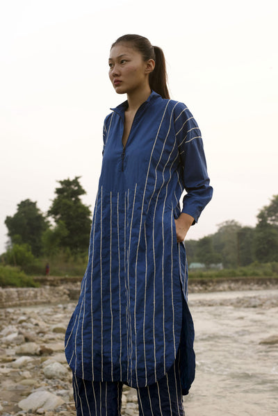 U-YOKE EMBROIDERED TUNIC - ELECTRIC BLUE