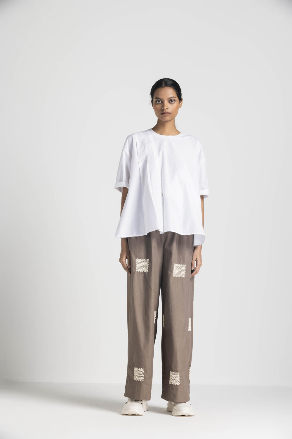 ASYMMETRIC PLEAT TOP CO ORD - CEDAR