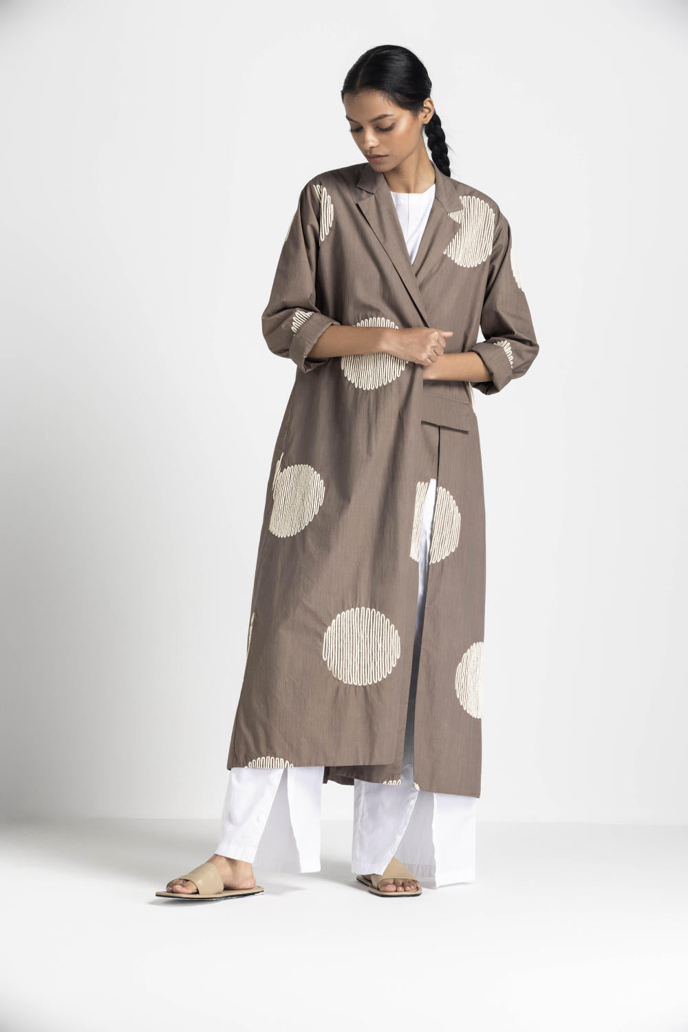 CIRCLE WAVE EMB. JACKET CO ORD (SET OF 3) - CEDAR