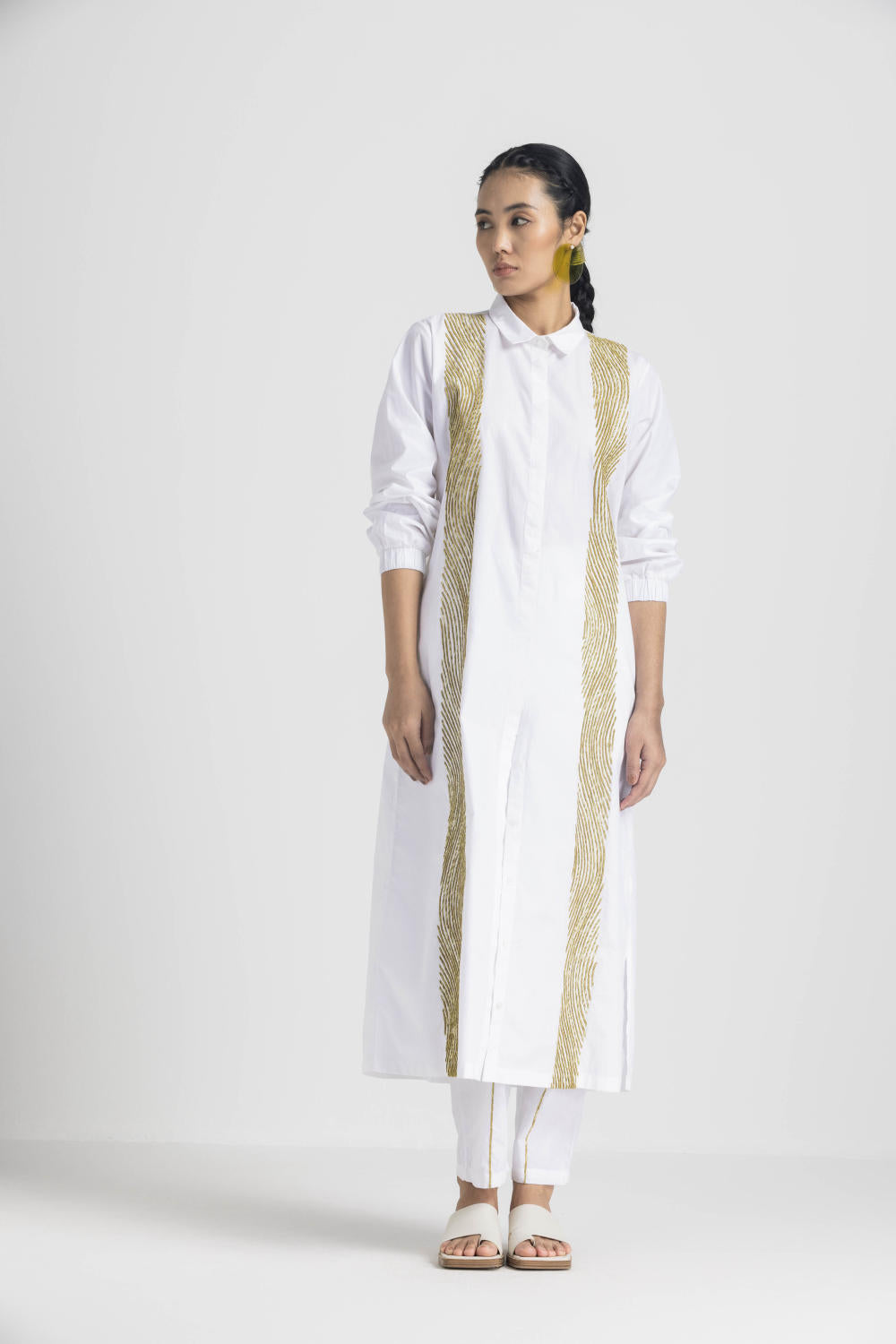 WAVE EMB. SHIRT CO ORD - WHITE