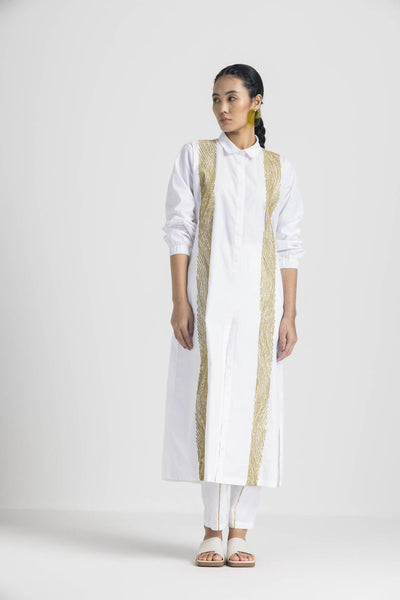 WAVE EMB. SHIRT CO ORD - WHITE