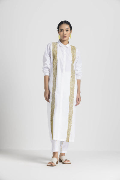 WAVE EMB. SHIRT CO ORD - WHITE