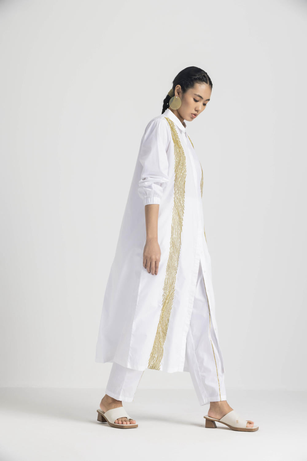 WAVE EMB. SHIRT CO ORD - WHITE