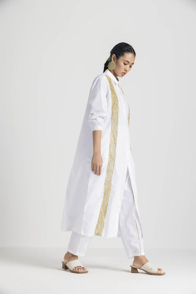 WAVE EMB. SHIRT CO ORD - WHITE
