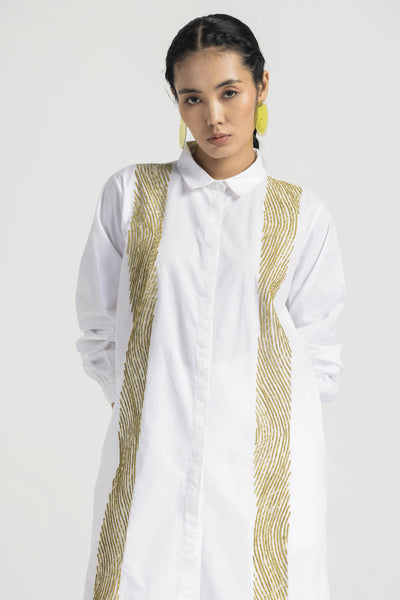 WAVE EMB. SHIRT CO ORD - WHITE