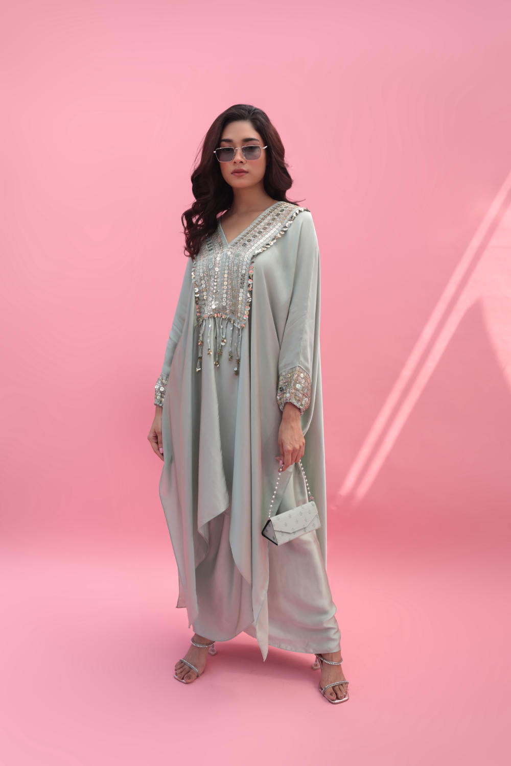 MISH Green Kaftan Set with Wrap Skirt