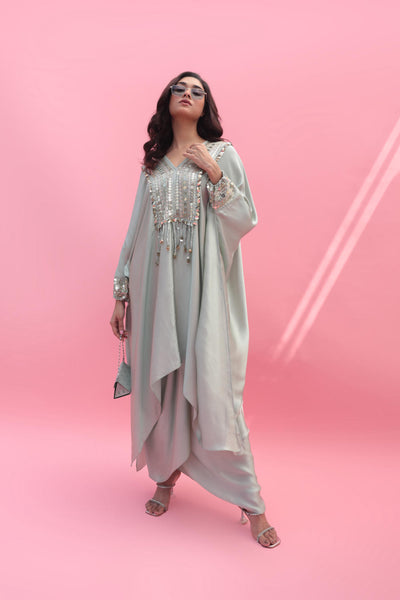 MISH Green Kaftan Set with Wrap Skirt