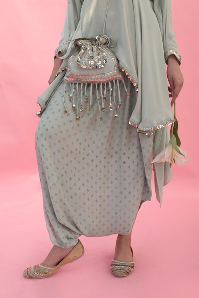 Saakura Green Indowestern Top with Dhoti Skirt