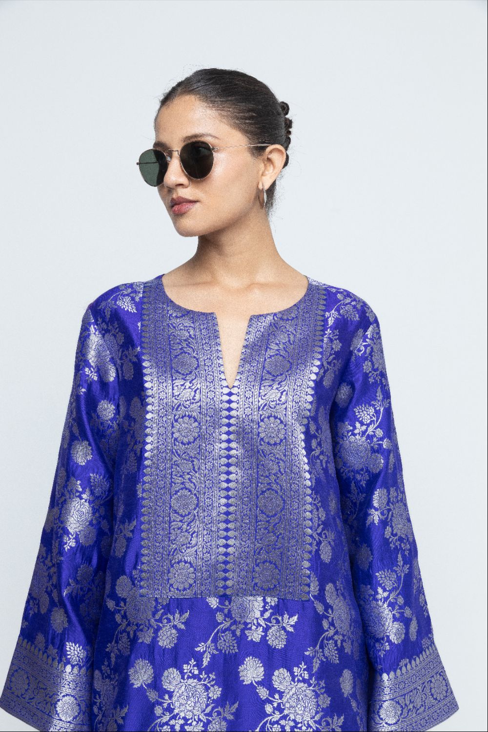 Gul - Floral Brocade kurta with Dhot - Blue