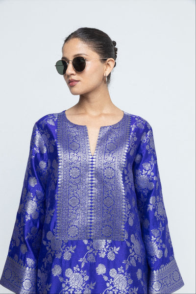 Gul - Floral Brocade kurta with Dhot - Blue