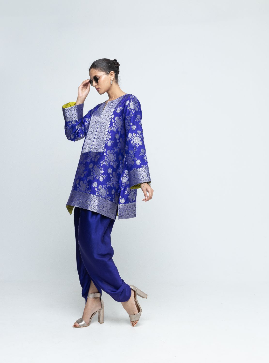 Gul - Floral Brocade kurta with Dhot - Blue