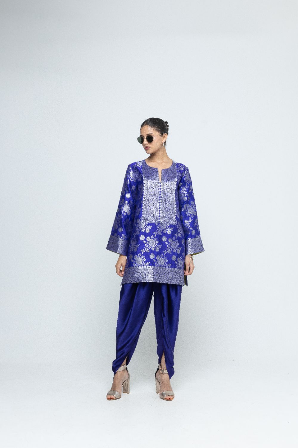 Gul - Floral Brocade kurta with Dhot - Blue