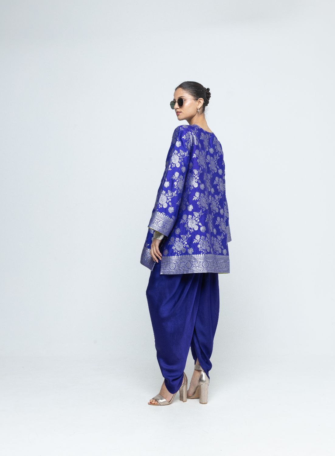 Gul - Floral Brocade kurta with Dhot - Blue