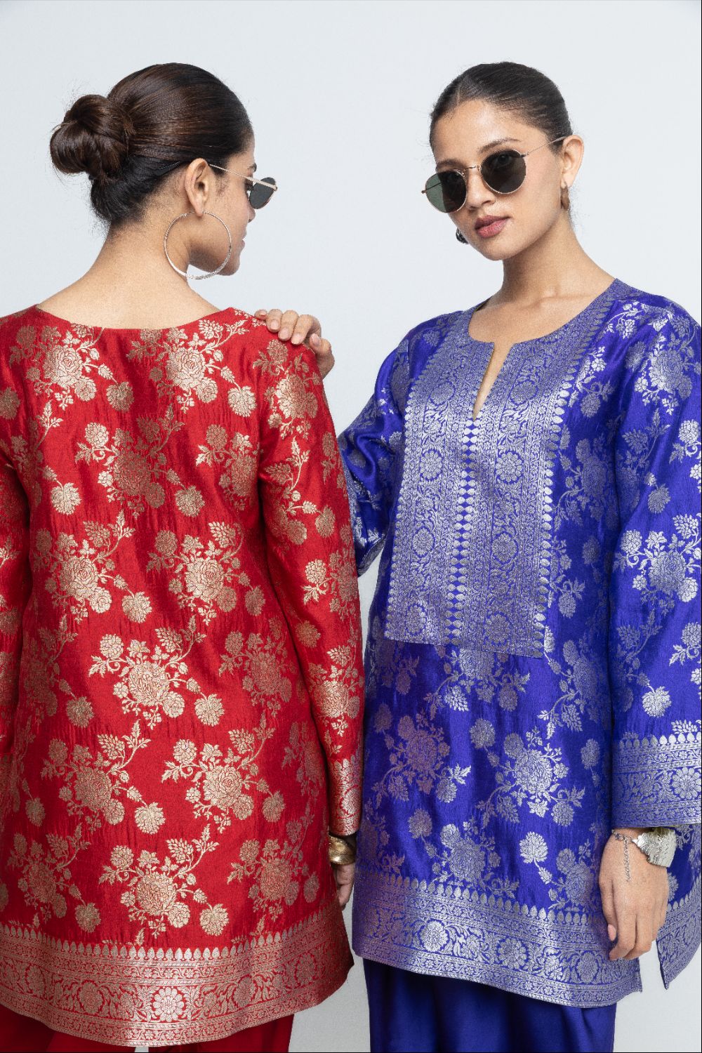 Gul - Floral Brocade kurta with Dhot - Red