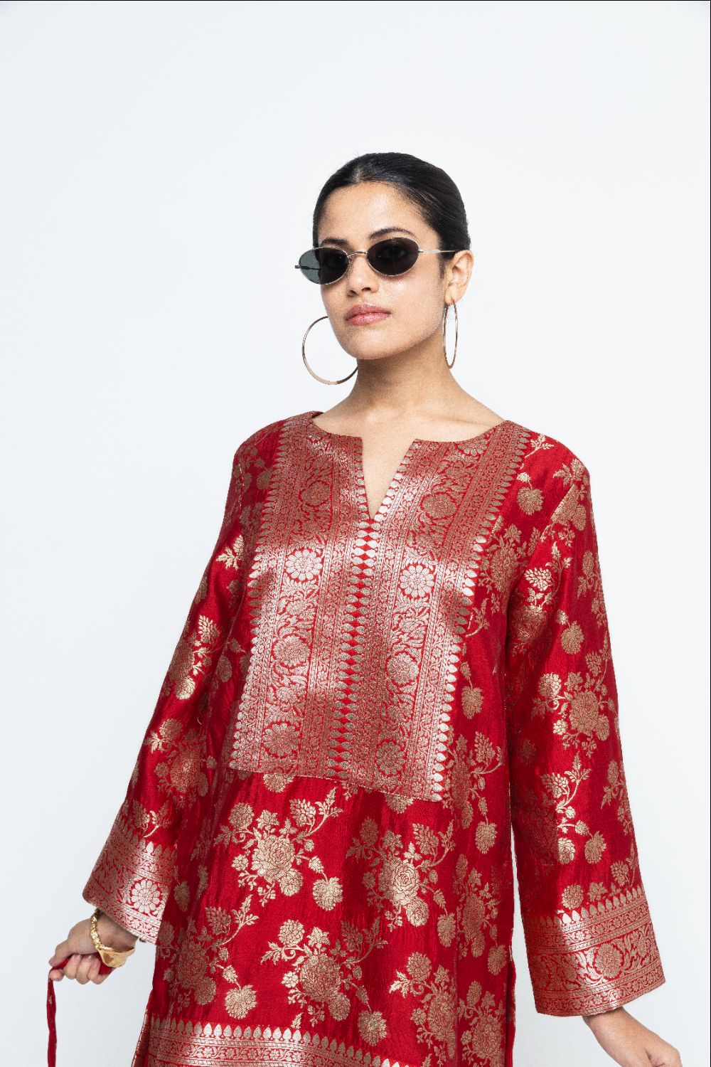 Gul - Floral Brocade kurta with Dhot - Red