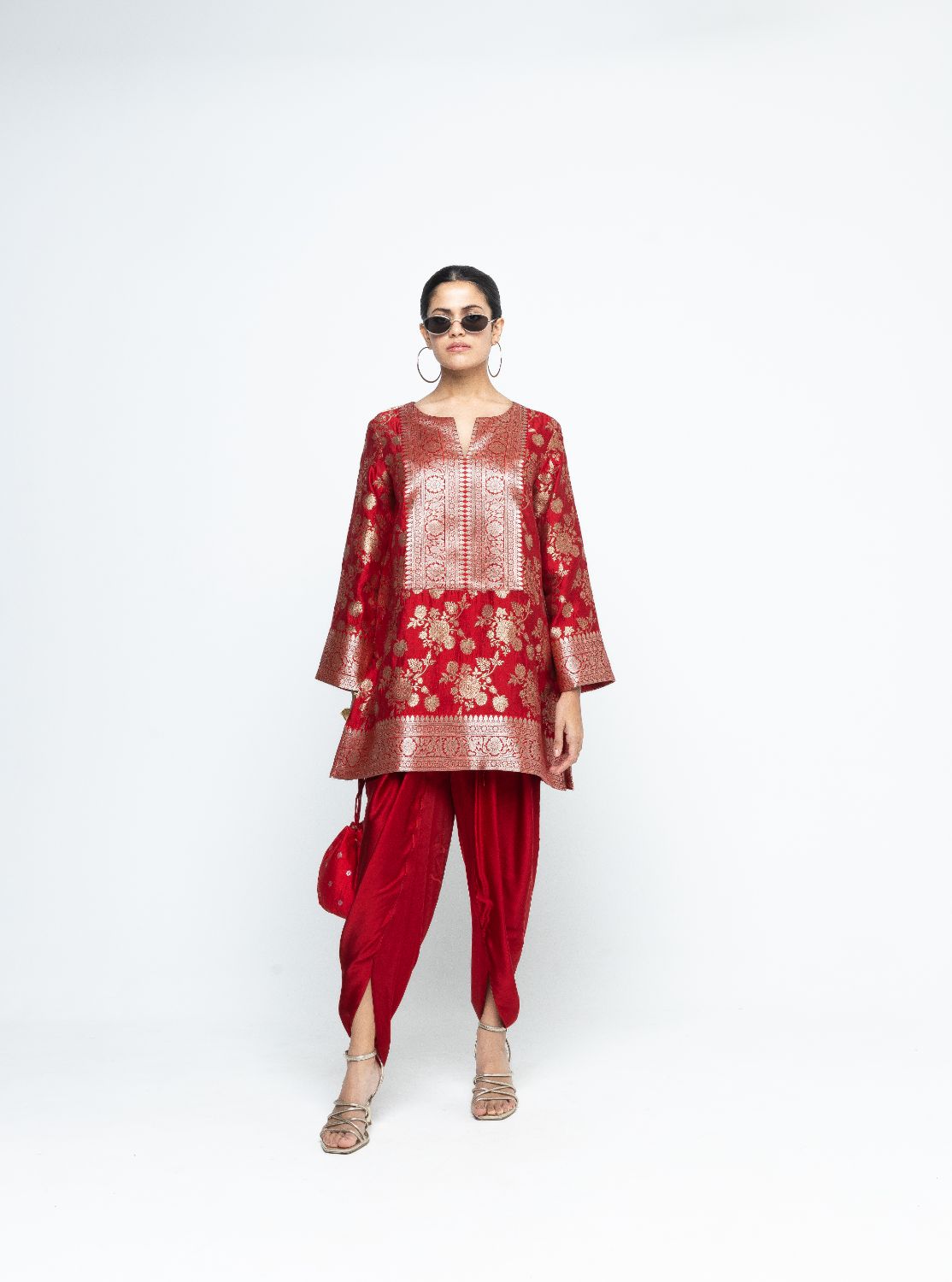 Gul - Floral Brocade kurta with Dhot - Red