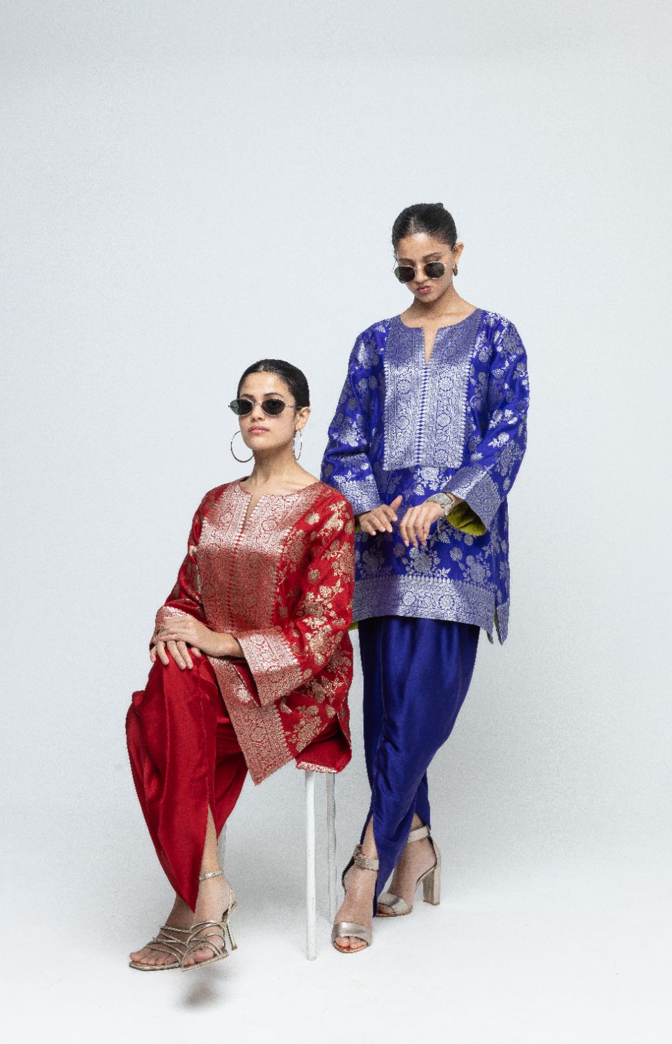 Gul - Floral Brocade kurta with Dhot - Red