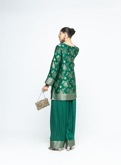 Gul - Floral Brocade kurta with Farshi Salwar - Green