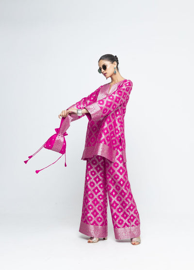 Heera - Brocade Jaal Kurta with Pants - Pink