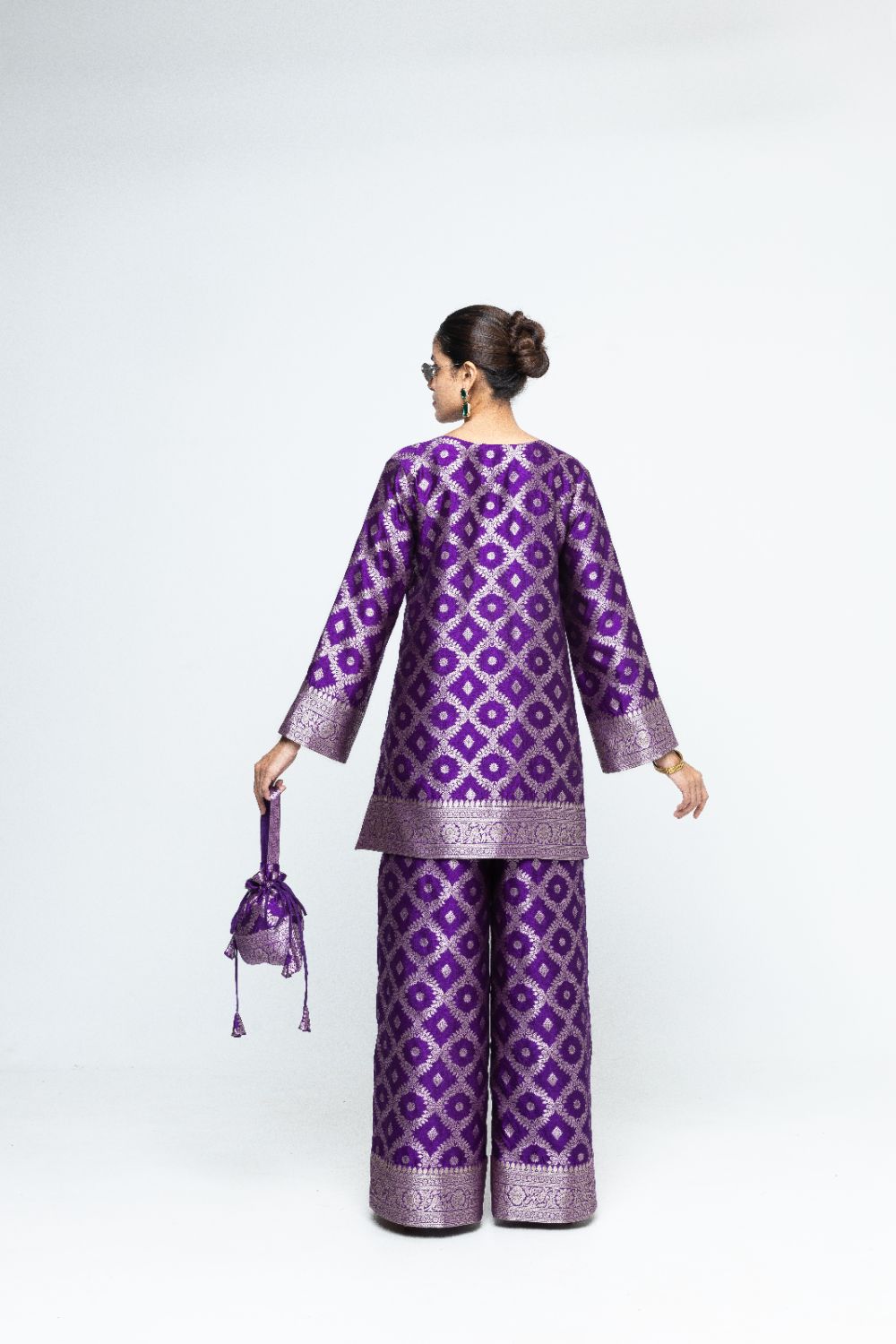 Heera - Brocade Jaal Kurta with Pants - Purple