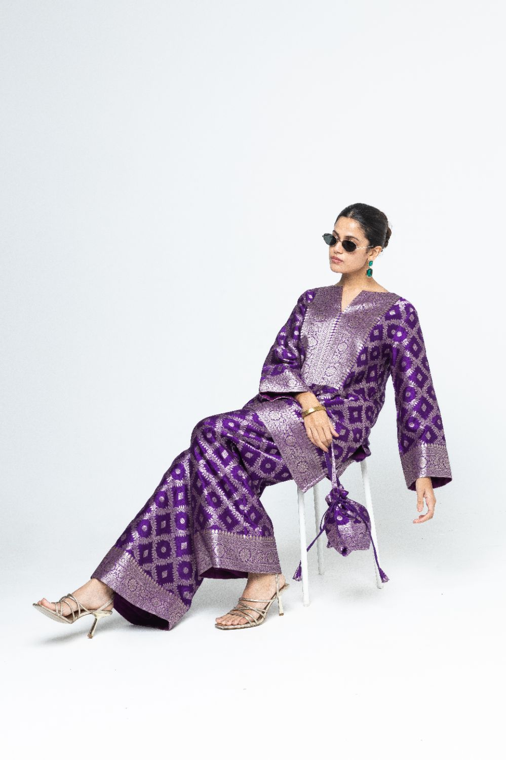 Heera - Brocade Jaal Kurta with Pants - Purple