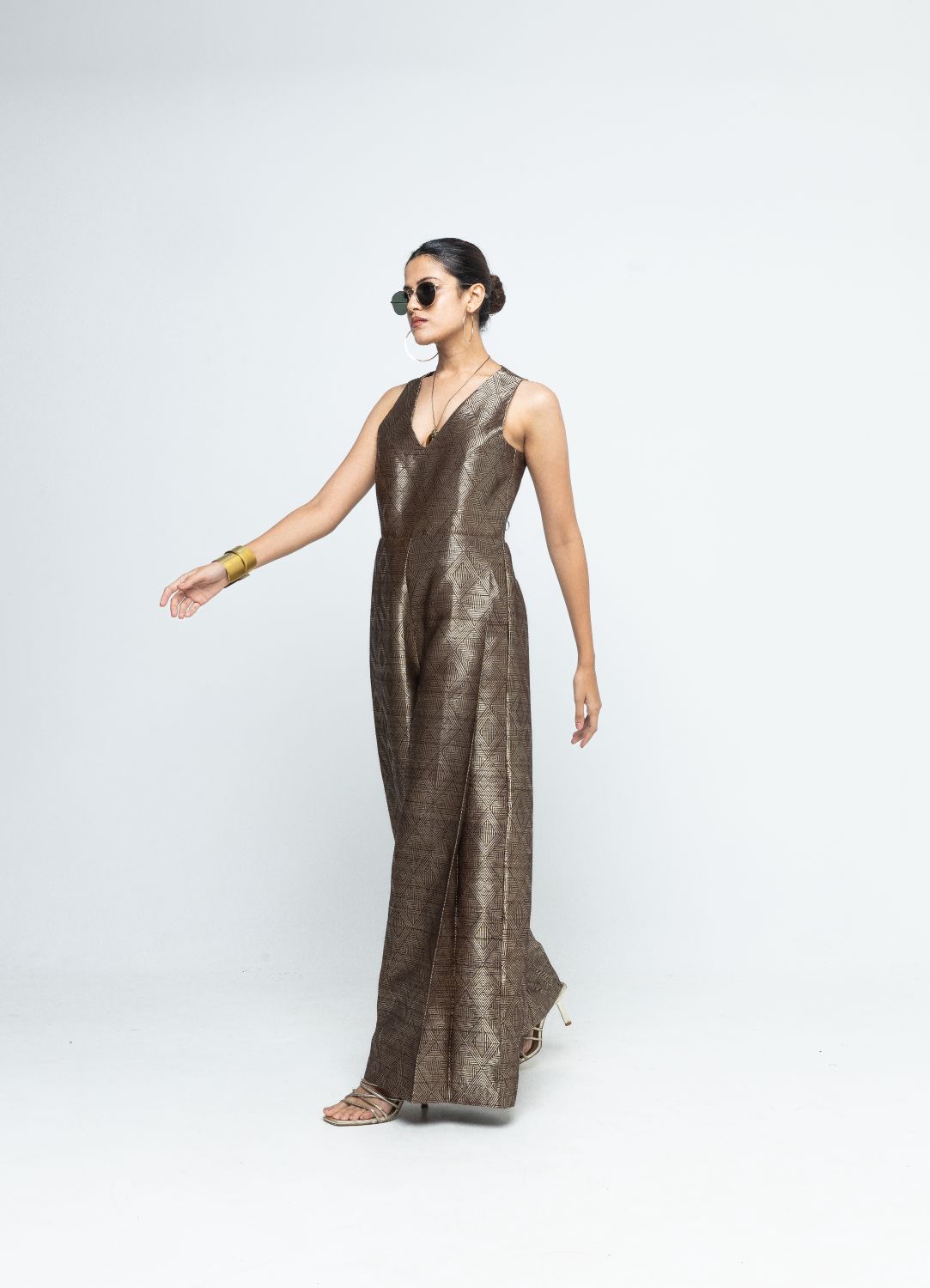 Sera - Brown Metallic Jumpsuit - Gold Brown