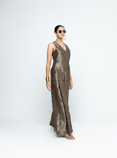 Sera - Brown Metallic Jumpsuit - Gold Brown