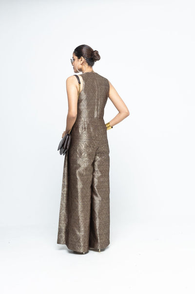 Sera - Brown Metallic Jumpsuit - Gold Brown
