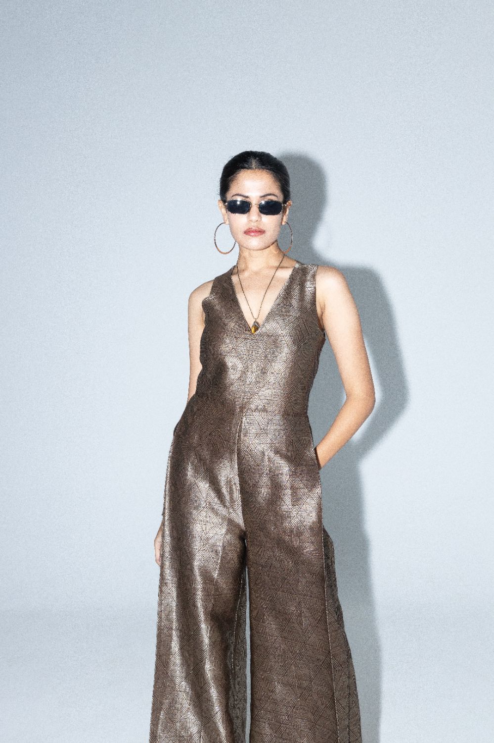 Sera - Brown Metallic Jumpsuit - Gold Brown
