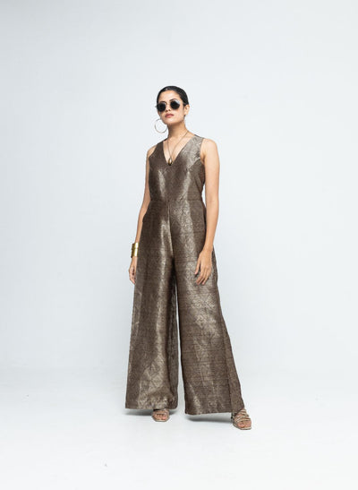 Sera - Brown Metallic Jumpsuit - Gold Brown