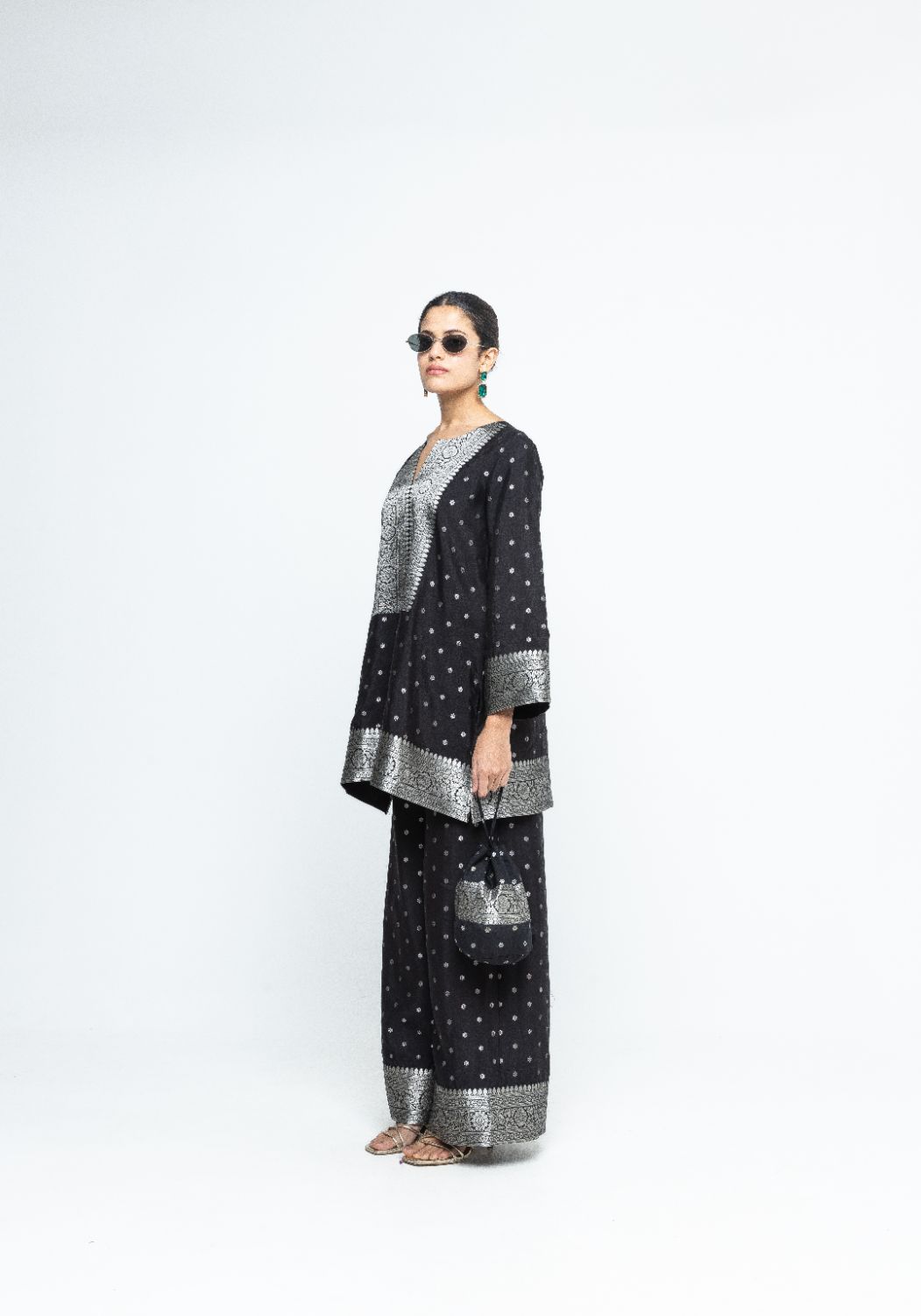 Mehak -  Black Butti Brocade Kurta with Pants - Black