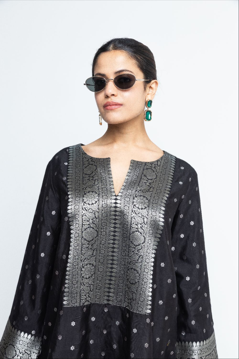 Mehak -  Black Butti Brocade Kurta with Pants - Black