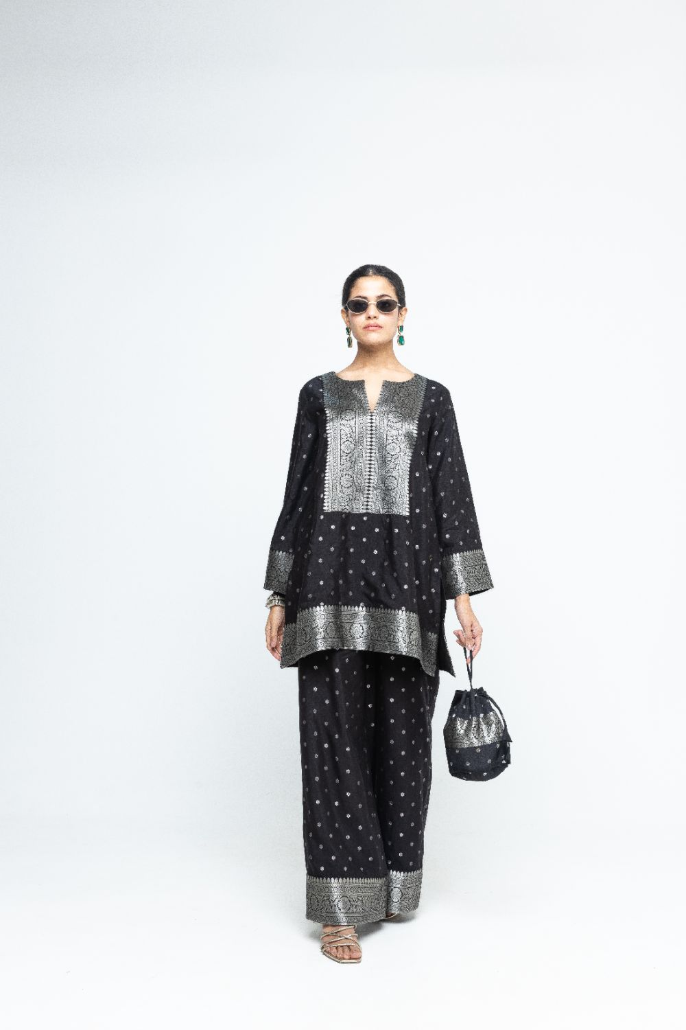 Mehak -  Black Butti Brocade Kurta with Pants - Black