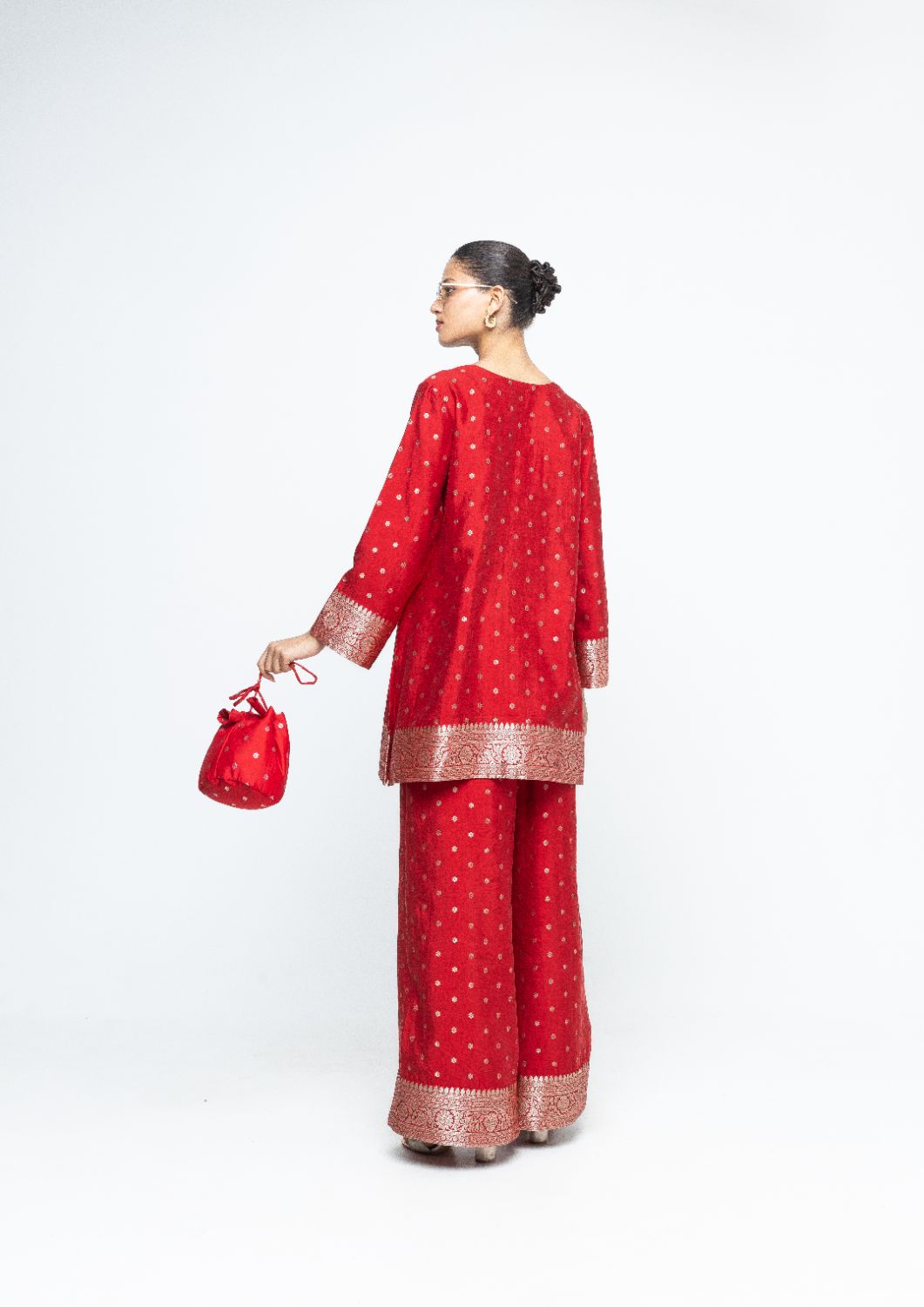Mehak -  Red Butti Brocade Kurta with Pants - Red