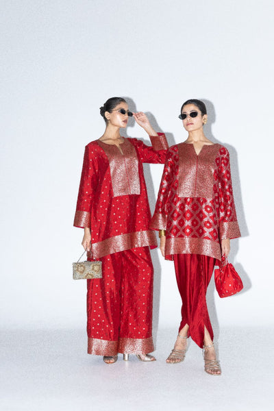 Mehak -  Red Butti Brocade Kurta with Pants - Red