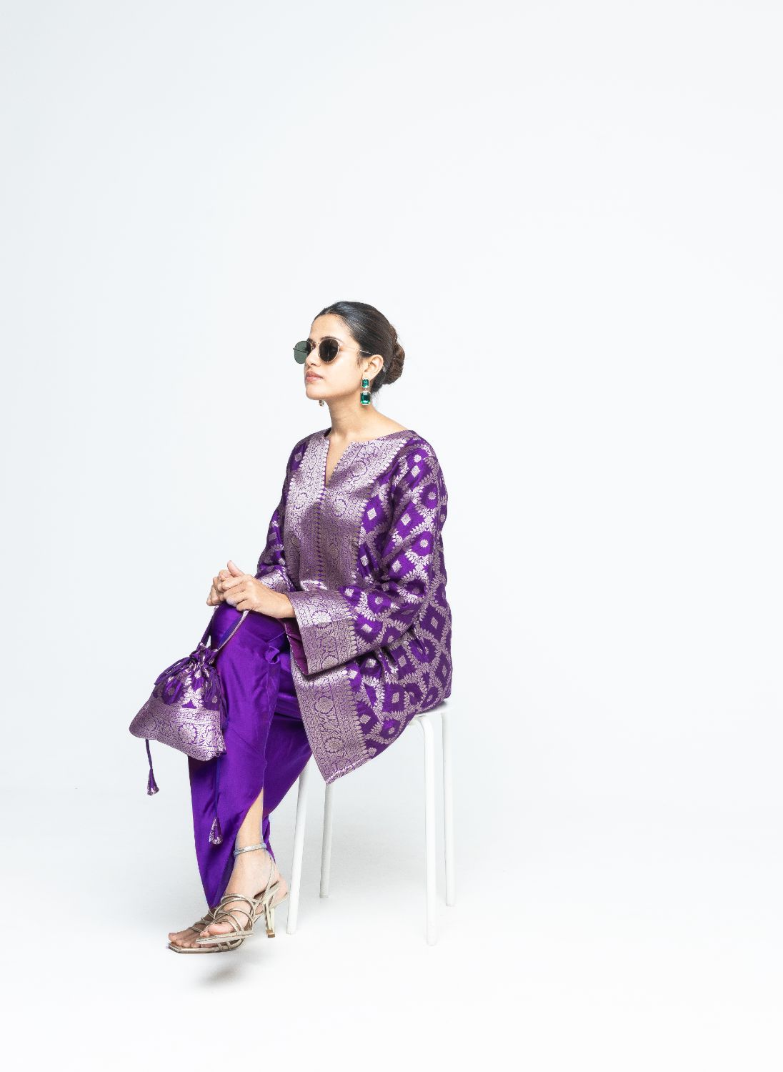 Heer - Purple Brocade Jaal Kurta with Dhoti - Purple
