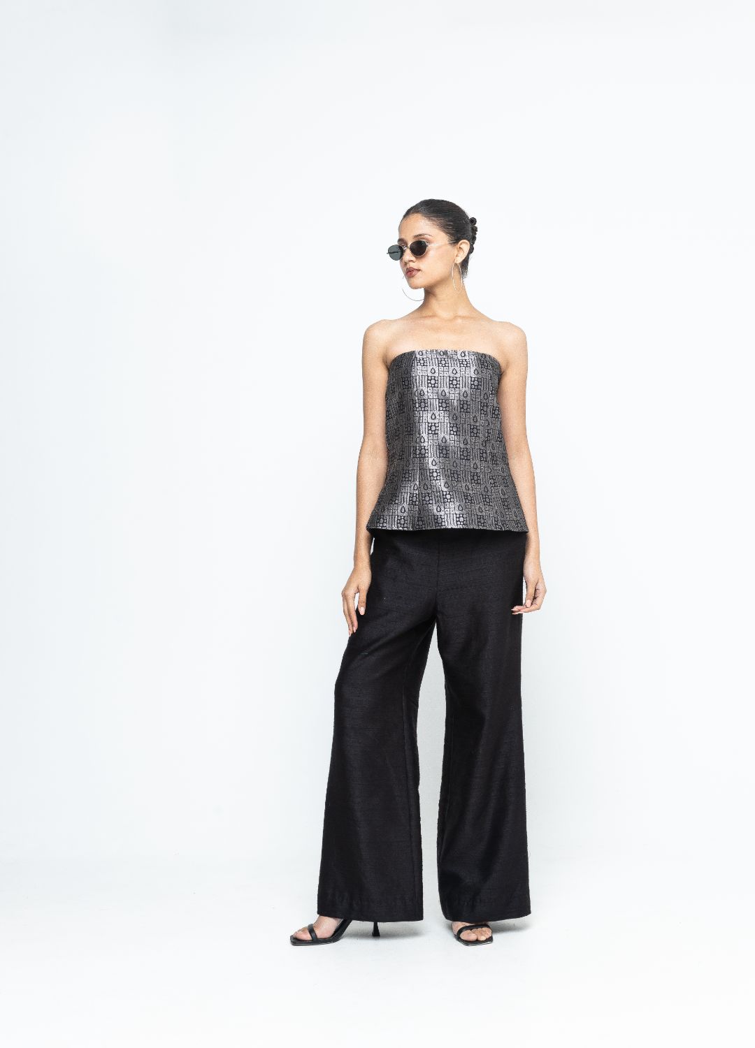 Dela - Strapless Brocade Top and Pants - Black