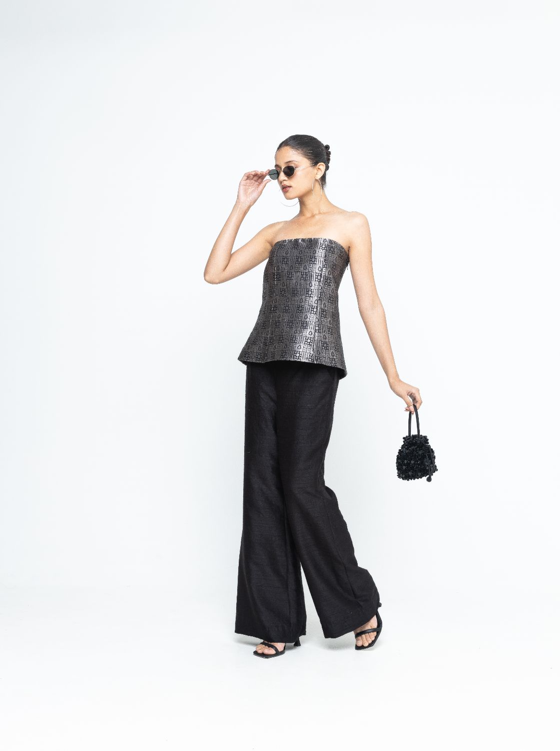 Dela - Strapless Brocade Top and Pants - Black